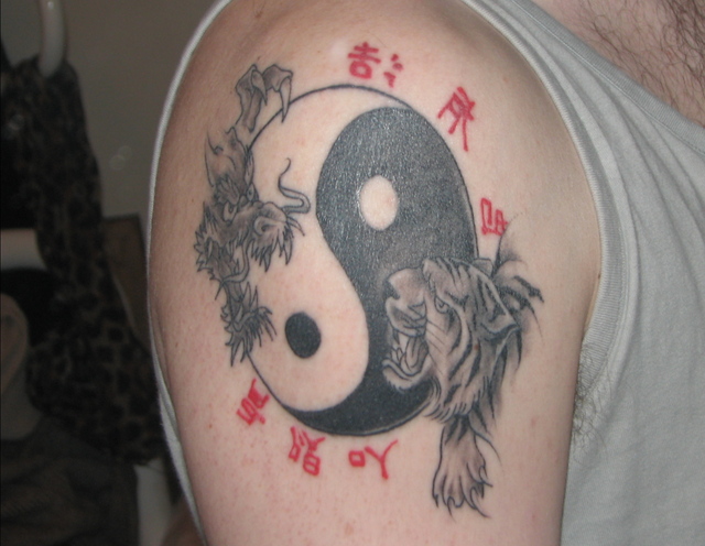 tattoos (Set) Yin and Yang is the balance with the dragon being the bad 
